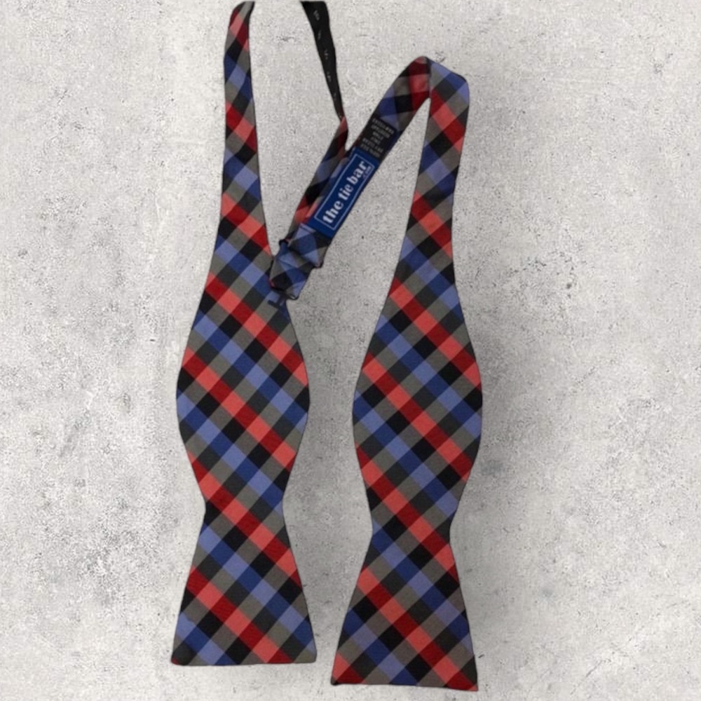 The Tie Bar Blue Red Plaid Silk Tie